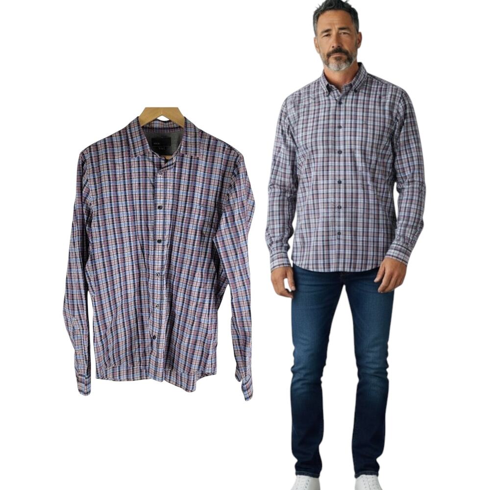 Vince Long Sleeve Button Up Shirt Check Pattern Pockets Collared Size M